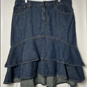 Lauren Jeans Co. Ralph Jeans Trumpet Ruffle Flare Denim Skirt Y2K Boho Style